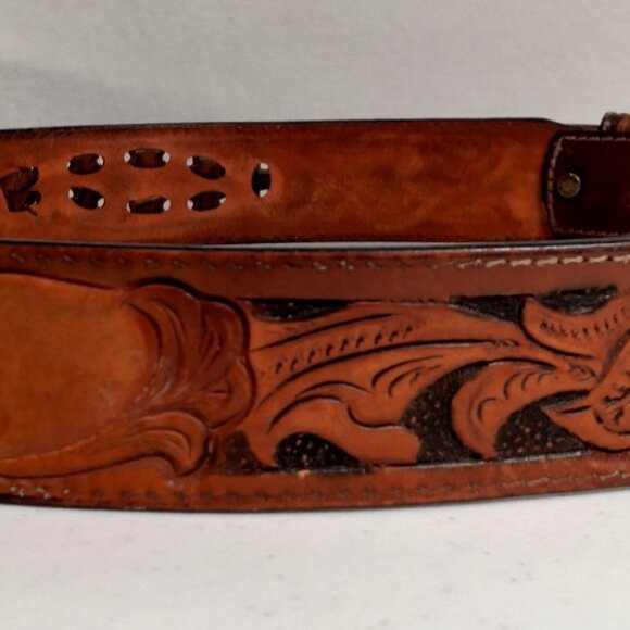 Vintage Larry Mahon Leegin Tooled Leather Belt Personalized Harold Brown Braided - Picture 6 of 16